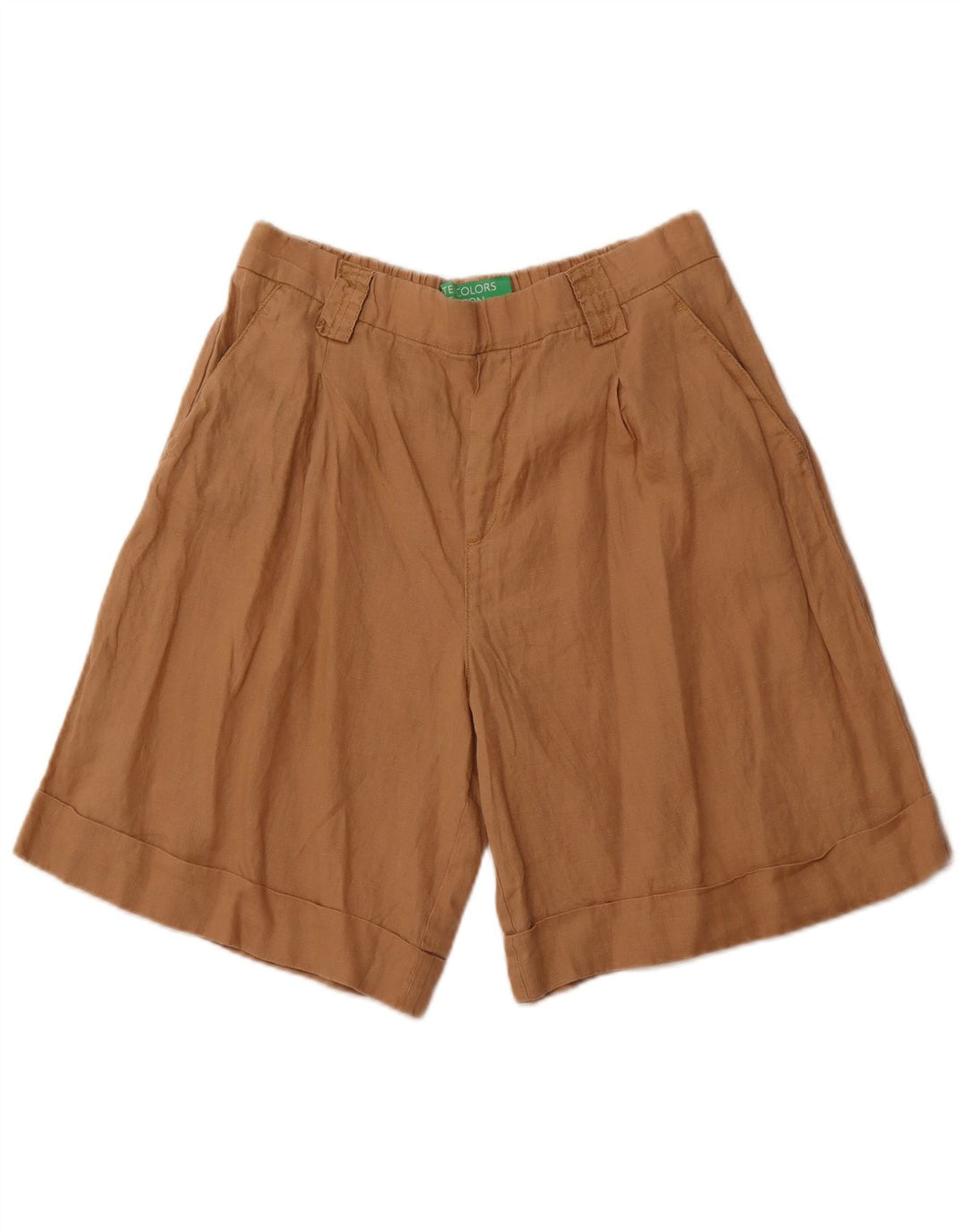 BENETTON Damen Chinoshorts W30 Mittelbraunes Leinen