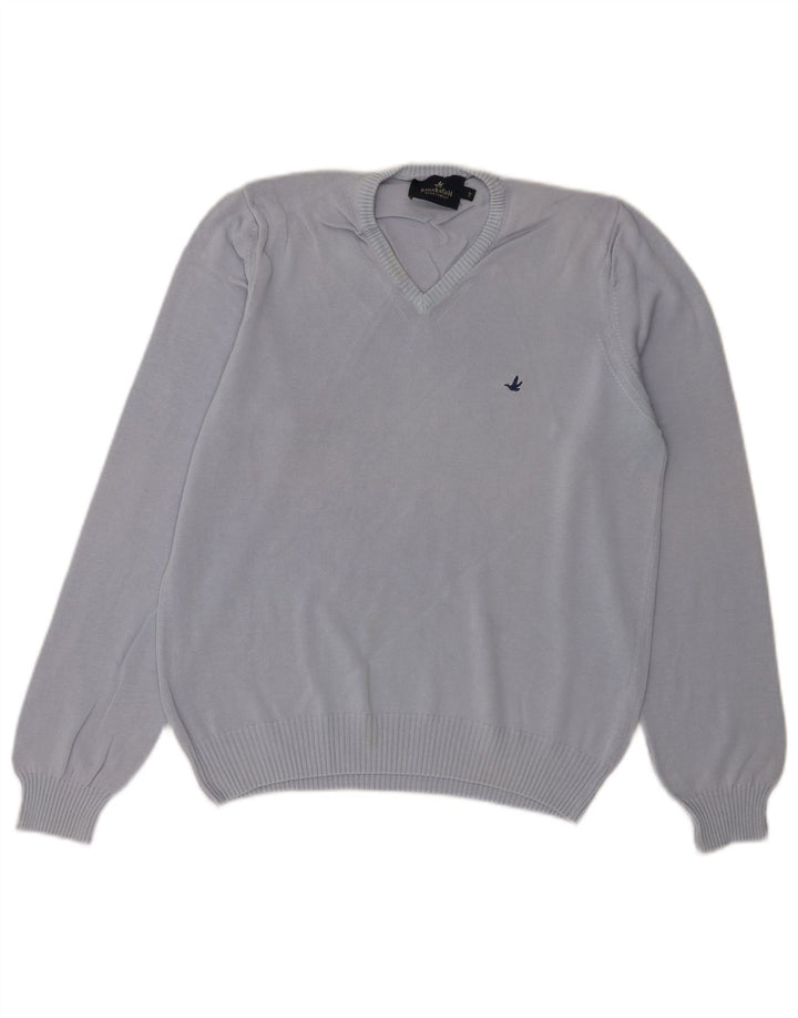 Brooksfield Damen-Pullover mit V-Ausschnitt IT 48 XL Blaue Baumwolle