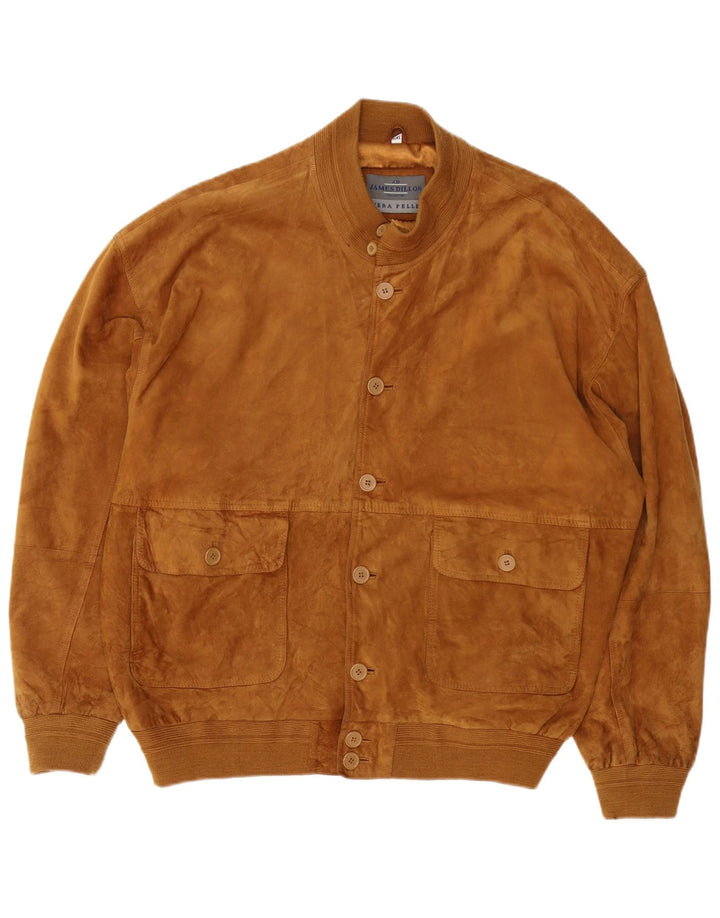 James Dillon Herren Wildleder Bomberjacke UK 44 2XL Braunes Leder