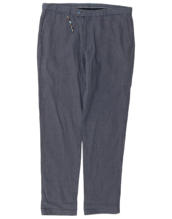 Zara Mens Slim Chino Trousers EU 40 Medium W31 L29 Navy Blue Pinstripe