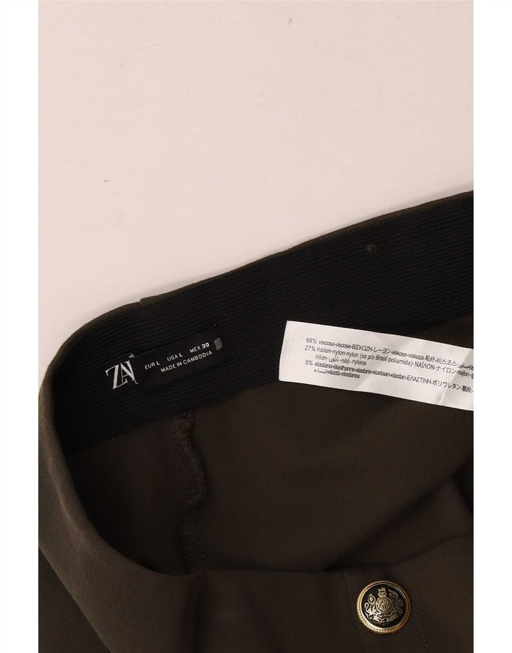 Zara Damen Crop Leggings UK 14 Große grüne Viskose