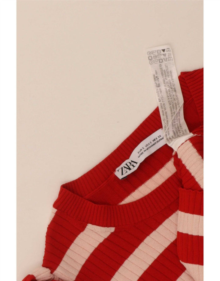 Zara Damen Crop Top UK 8 Kleine rot gestreifte Viskose