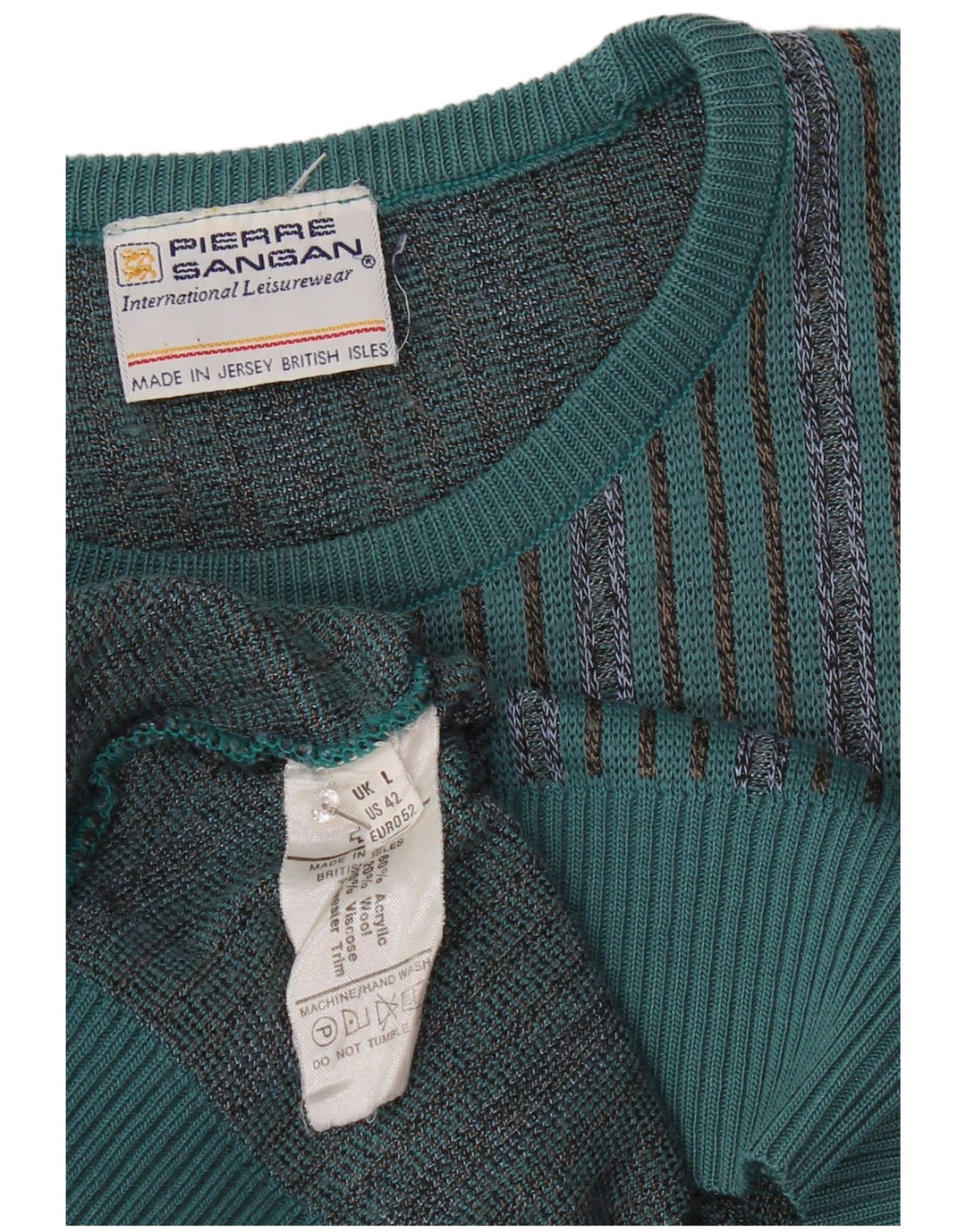 PIERRE SANGAN Herren-Pullover mit Rundhalsausschnitt, groß, blau gestreift, Acryl