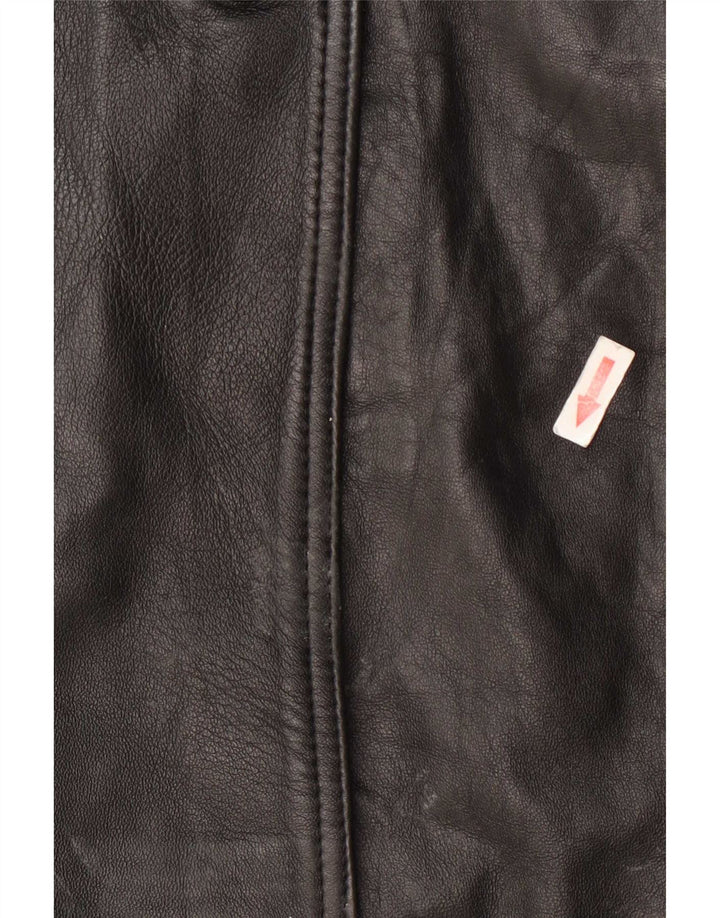 Vintage Damen Ledermantel UK 10 Small Schwarz