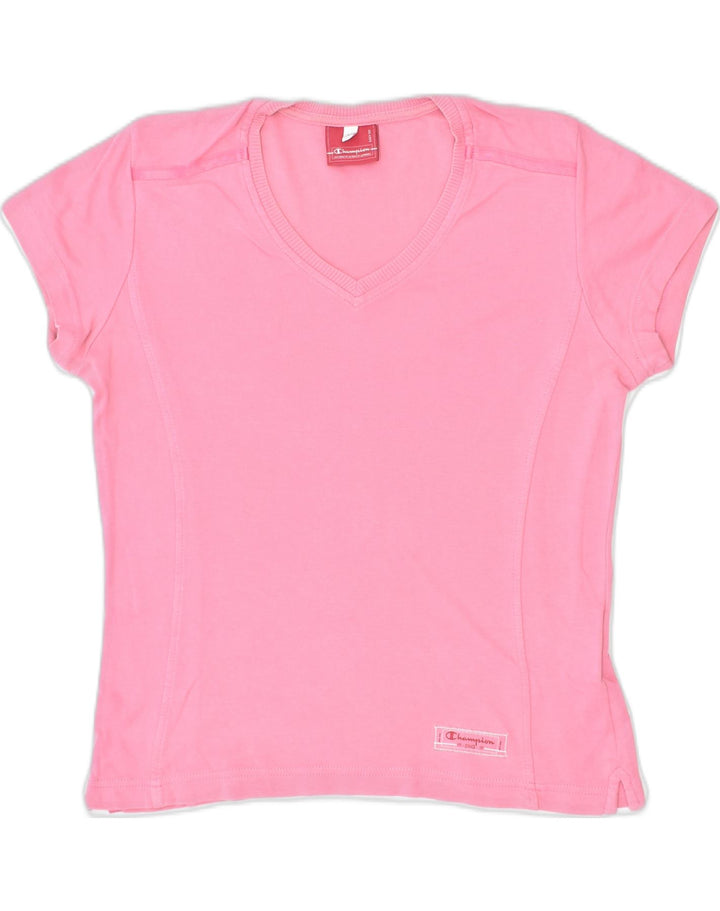CHAMPION Womens T-Shirt Top UK 12 Medium Pink Cotton | Vintage | Thrift | Second-Hand | Used Clothing | Messina Hembry 