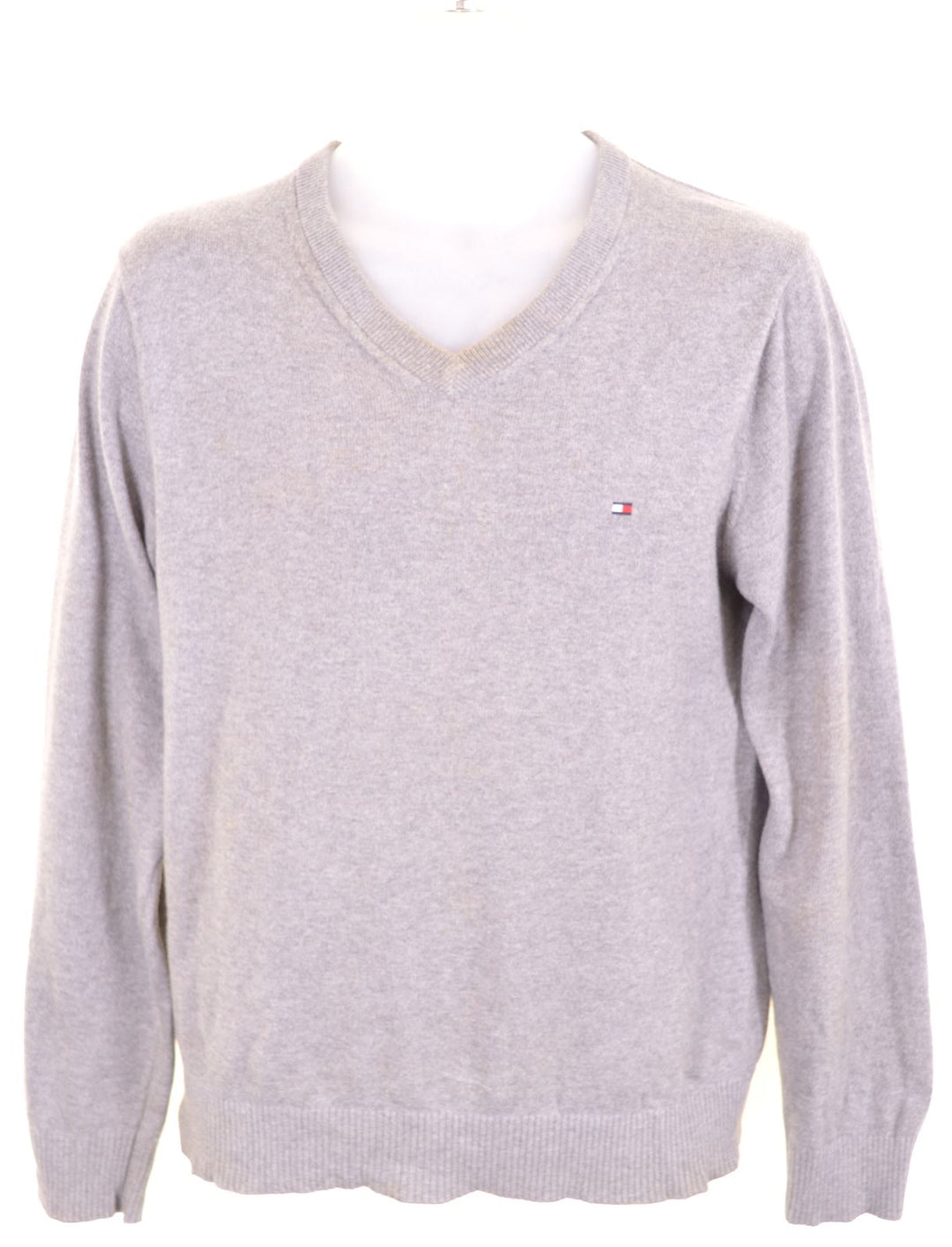 TOMMY HILFIGER Mens V-Neck Jumper See Through XS Grey Cotton - Second Hand & Vintage Designer Clothing - Messina Hembry