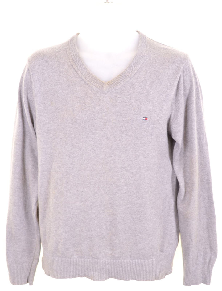 TOMMY HILFIGER Mens V-Neck Jumper See Through XS Grey Cotton - Second Hand & Vintage Designer Clothing - Messina Hembry