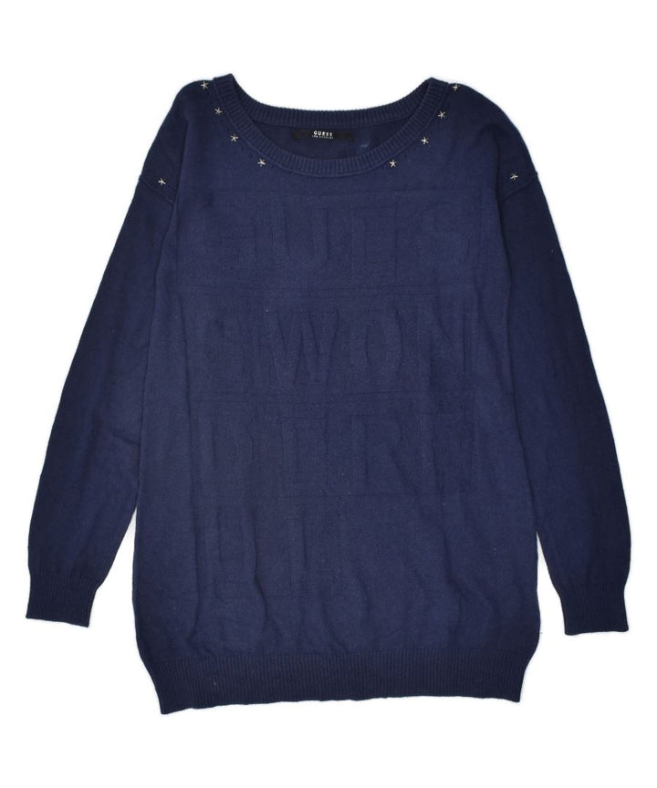 GUESS Womens Los Angeles Boat Neck Jumper Sweater UK 10 Small Navy Blue | Vintage | Thrift | Second-Hand | Used Clothing | Messina Hembry 