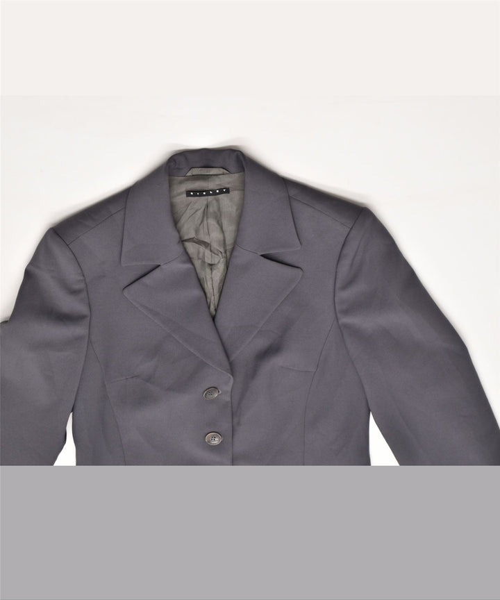 SISLEY Womens Long Line 3 Button Blazer Jacket IT 42 Medium Grey Polyester | Vintage | Thrift | Second-Hand | Used Clothing | Messina Hembry 