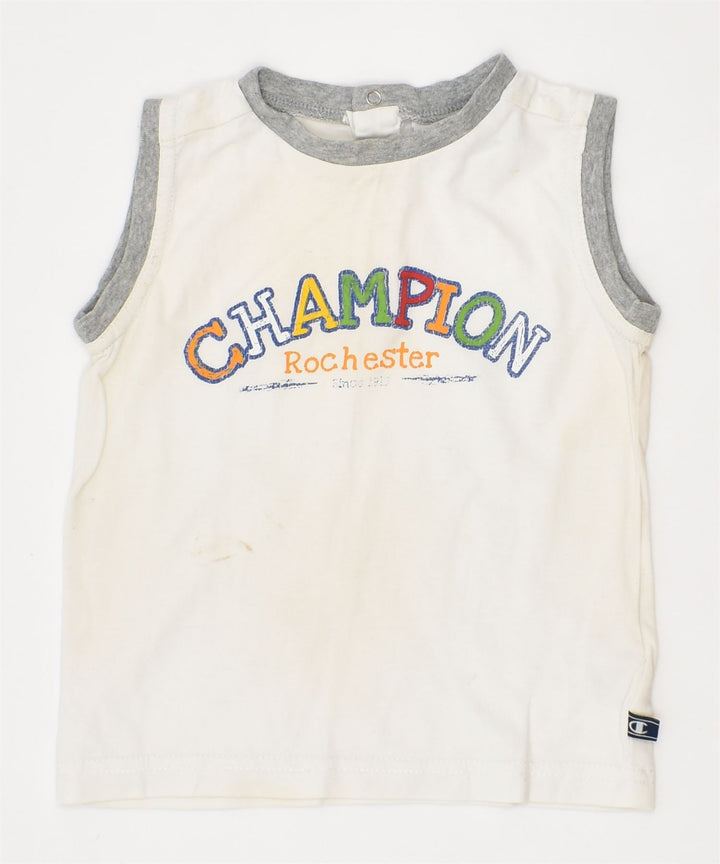 CHAMPION Boys Graphic Vest Top 9-12 Months Small White Cotton | Vintage | Thrift | Second-Hand | Used Clothing | Messina Hembry 