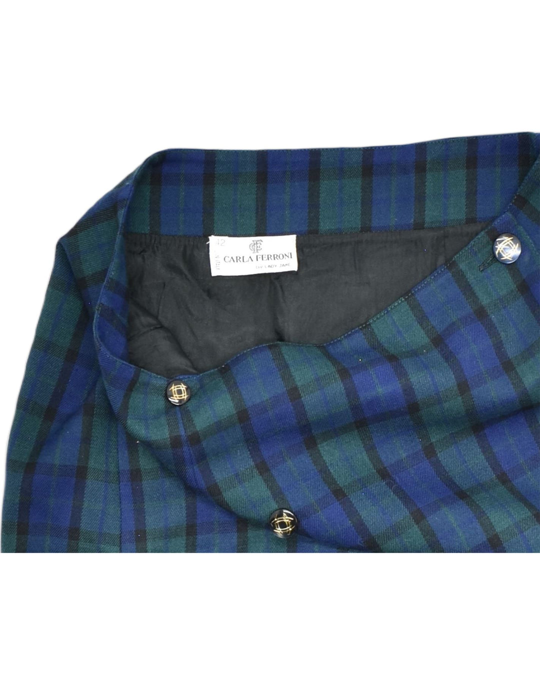 CARLA FERRONI Womens Straight Skirt IT 42 Medium W30 Green Check Acetate | Vintage | Thrift | Second-Hand | Used Clothing | Messina Hembry 