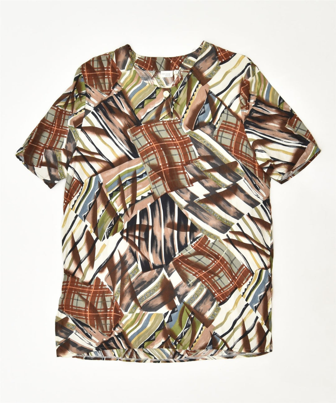 VINTAGE Womens Blouse Top UK 8 Small Multicoloured Patchwork Viscose | Vintage | Thrift | Second-Hand | Used Clothing | Messina Hembry 