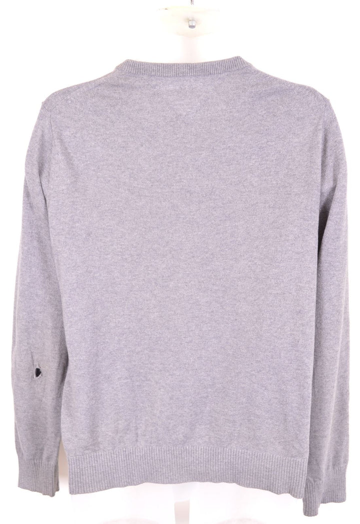 TOMMY HILFIGER Mens V-Neck Jumper See Through XS Grey Cotton - Second Hand & Vintage Designer Clothing - Messina Hembry